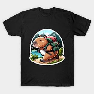 Cute capybara hiking funny T-Shirt